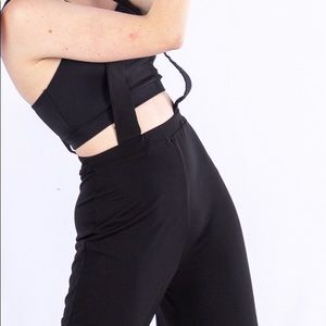 Weissman Black romper with suspenders and built in top.